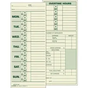 Tops TOPS Monday-Sunday Time Cards - Double Sided Sheet -