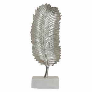 Plutus PBTH93133 Silver Metal Leaf Sculpture With Elegant Marble Base