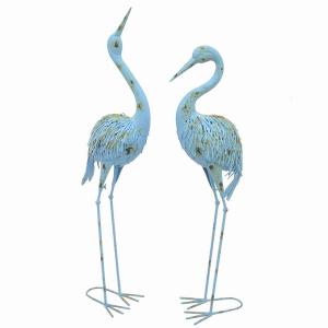 Plutus PBTH92793 Elegant Set Of 2 Blue Metal Cranes For Home Decor