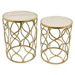 PBTH92921 | Plutus Brands Set of 2 Gold Metal Marble Top