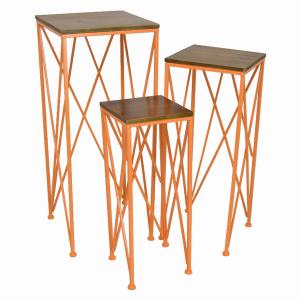 Plutus PBTH94689 Set Of 3 Orange Metalwood Plant Stands