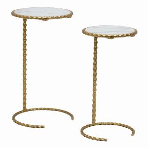 Plutus PBTH94460 Metal Plant Stand With Marble In Gold Metal Set Of 2