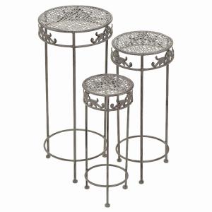 Plutus PBTH92429 Metal Plant Stand In Gray Metal Set Of 3