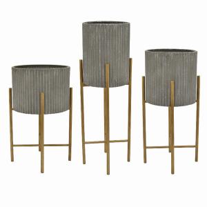 Plutus PBTH92239 Metal Planter Set Of Three In Gray Metal