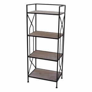 Plutus PBTH93914 Wood Metal Plant Stand In Black Metal