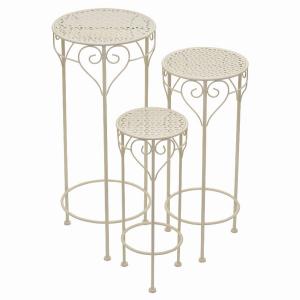 Plutus PBTH92428 Metal Plant Stand In White Metal Set Of 3