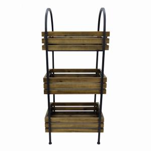 Plutus PBTH93577 Woodmetal Plant Stand In Brown Metal