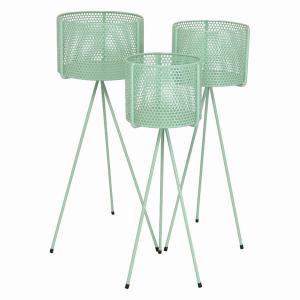 Plutus PBTH94691 Metal Plant Stand In Green Metal Set Of 3