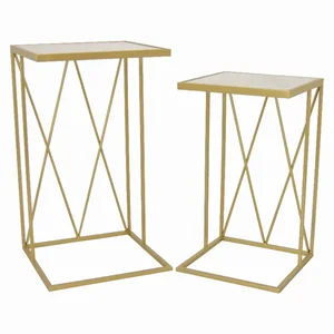 PBTH93073 | Plutus Brands Gold Metal and Marble Plant Stand