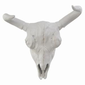 Plutus PBTH92048 Ceramic  Wall Bison Skull In White Porcelain