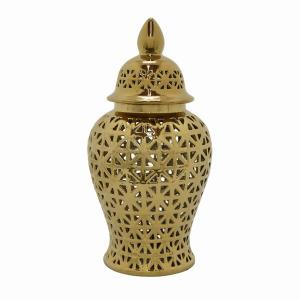 Plutus PBTH94172 Ceramic Pierced Jar-gold In Gold Porcelain