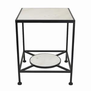 Plutus PBTH92231 Metal Marble Top Plant Stand In White Metal