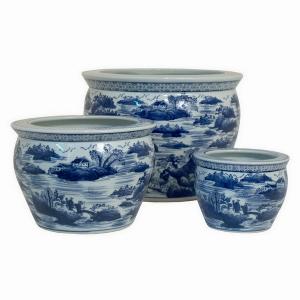 Plutus PBTH93766 Planters Set Of Three In Blue Porcelain