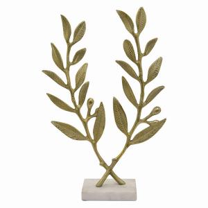 Plutus PBTH93180 Metal Leaf With Marble Base In Gold Metal