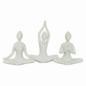 Plutus PBTH92711 Yoga Figurines-in White Porcelain Set Of 3