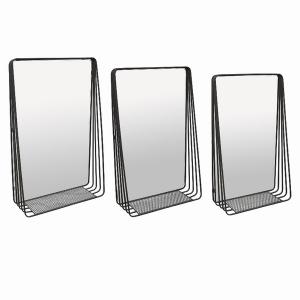 Plutus PBTH94238 Metal Wall Mirror With Shelf In Black Metal Set Of 3