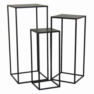 Plutus PBTH92468 Metal Plant Stand In Black Metal Set Of 3