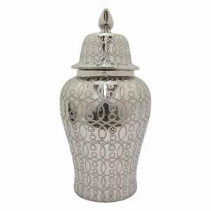 Plutus PBTH94370 Ceramic Temple Jar - Silver In Silver Porcelain