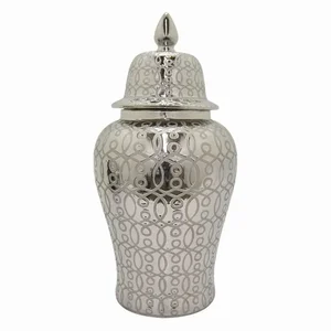 PBTH94370 | Plutus Brands Elegant Silver Ceramic Temple Jar