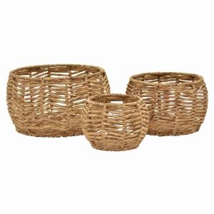 Plutus PBTH94703 Water Hyacinth Basket In Brown Natural Fiber Set Of 3