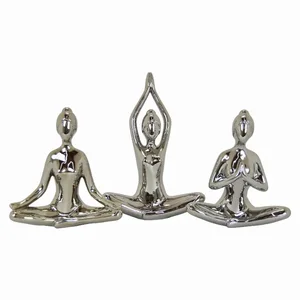 PBTH92710 | Plutus Brands Silver Porcelain Yoga Figurine