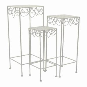 Plutus PBTH92619 Metal Plant Stand In White Metal Set Of 3