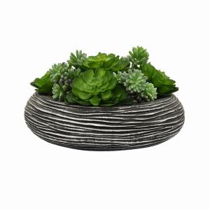 Plutus PBTH93320 Faux Succulents Pot In Green Porcelain