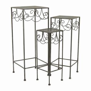 Plutus PBTH92618 Metal Plant Stand In Gray Metal Set Of 3