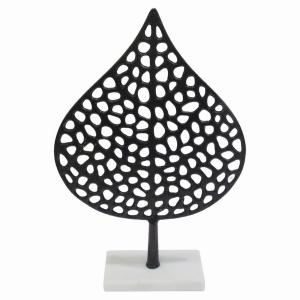 Plutus PBTH92975 Metal Leaf With Marble Base In Black Metal