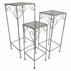 Plutus PBTH93012 Metal Plant Stand Square In Gray Metal Set Of 3