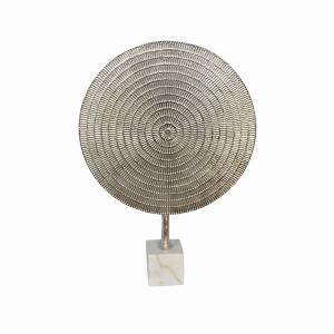 Plutus PBTH93805 Metal Round Sculpture Wmarble In Silver Metal