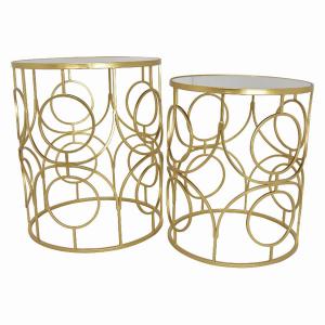 Plutus PBTH92928 Metal Mirrored Plant Stand In Gold Metal Set Of 2