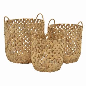 Plutus PBTH92654 Water Hyacinth Basket In Brown Natural Fiber Set Of 3