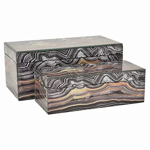 PBTH93057 | Plutus Brands Elegant Black Glass Box Set of 2