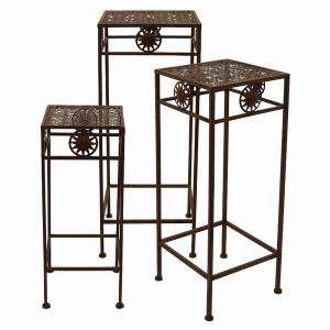 Plutus PBTH93597 Metal Plant Stand In Brown Metal Set Of 3