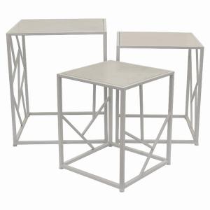 Plutus PBTH94063 Metal Plant Stand -set Of 3 In White Metal