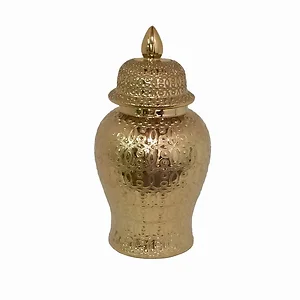 PBTH94375 | Plutus Brands Elegant Gold Porcelain Temple Jar