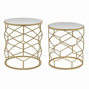 Plutus PBTH92461 Metal Plant Stand Mirrored In Gold Metal Set Of 2