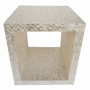 Plutus PBTH94129 Wood Side Table With Capiz In White Wood