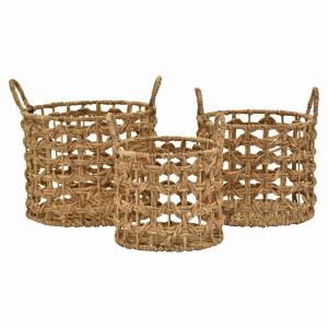 Plutus PBTH94705 Water Hyacinth Basket In Brown Natural Fiber Set Of 3