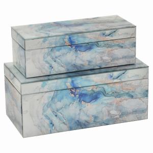 Plutus PBTH93059 Glass Box In Blue Glass Set Of 2