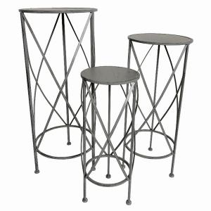 Plutus PBTH93016 Metal Plant Stand  Round In Gray Metal Set Of 3