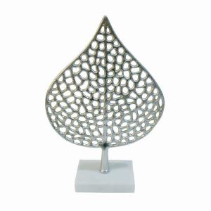 Plutus PBTH92976 Metal Leaf With Marble Base In Silver Metal