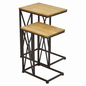 Plutus PBTH94487 Metal With Wood Top C Table In Black Metal Set Of 2