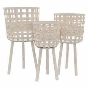 Plutus PBTH94765 Planter Stand White In White Wood Set Of 3