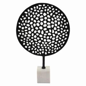 Plutus PBTH93172 Metal Round Sculpture With Marble In Black Metal