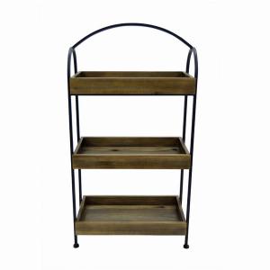 Plutus PBTH93578 Woodmetal Plant Stand In Brown Metal