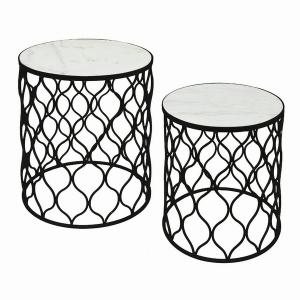 Plutus PBTH92591 Metal Marble Plant Stand In Black Metal Set Of 2