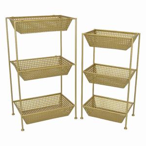 Plutus PBTH94816 Planter Stand In Gold Metal Set Of 2