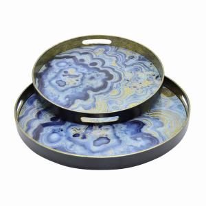 Plutus PBTH93626 Tray Set Of 2 In Blue Glass